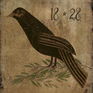 Vogel 1828, Primitive Fraktur Stil, Volkskunst, 8 x 10 herunterladen