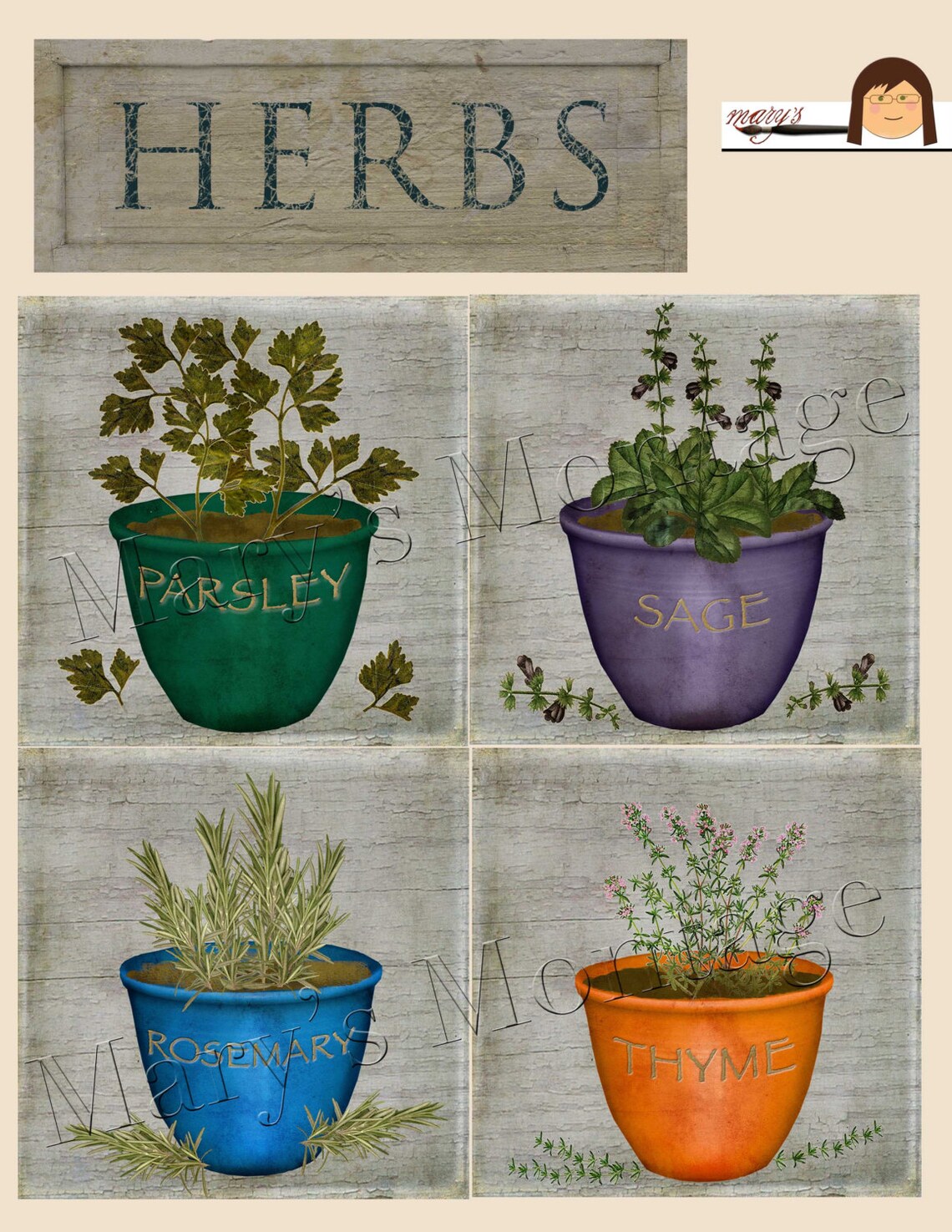 Parsley Sage Rosemary & Thyme Art Sheet Instant Download Etsy