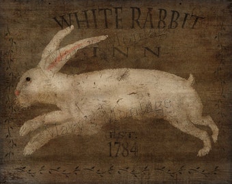 White Rabbit Inn, You Print Art, Grungy Primitive 8x10