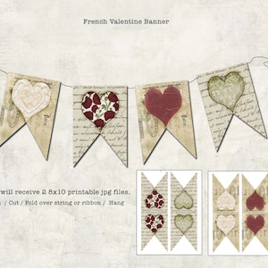 French Valentine Banner, Printable, download, 4 flags, 2 8x10 jpg files