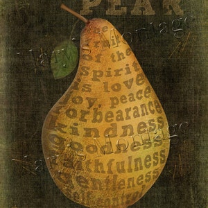 The Fruit of the Spirit _ Pear, Folk art printable, download, 8x10