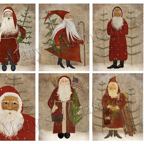 6 Santas Journal Cards Mini Art Printable Download - Etsy