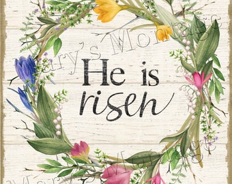 He is Risen, Easter Wreath, 8.5x11 , Printable Download