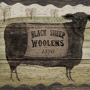 Black Sheep Woolens, Original folk art, 8x10, printable download