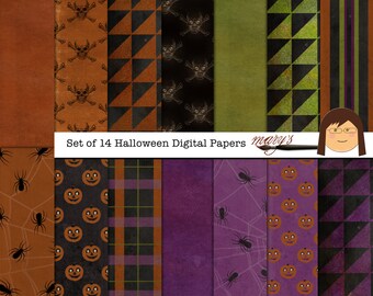 Halloween Digital Papers, set of 14 high res jpg files, printable download