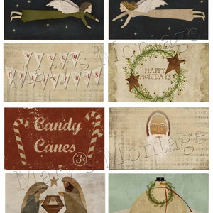 Primitive Christmas Labels, Download, Print, sheet of 8