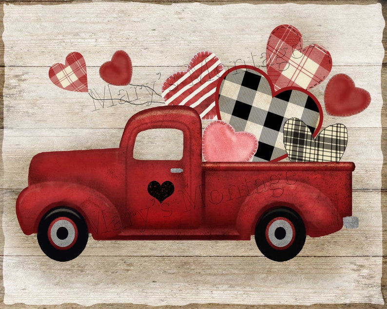 Valentine Truck 2, 8x10, digital printable download image 1