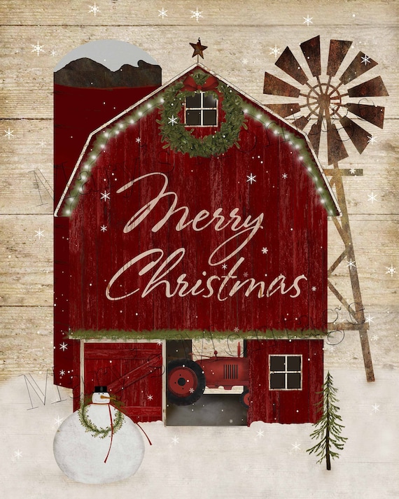 Christmas Barn  8 x10 digital printable download