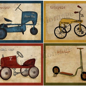 Vintage Rding Toys, Digital Collage Sheet, 4 images