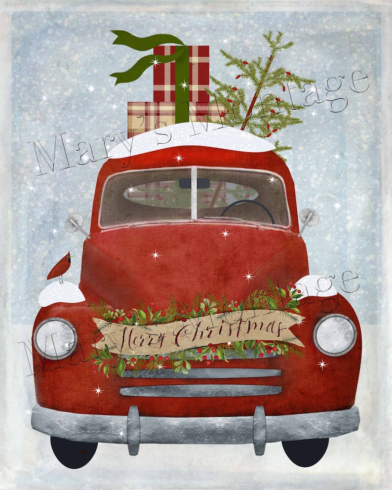 Merry Christmas Pick up Truck2 RED, 8x10, Printable Download - Etsy