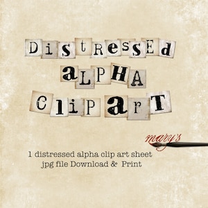 Distressed Alpha Clipart Sheet  JPG Download & Print  8 x8.5