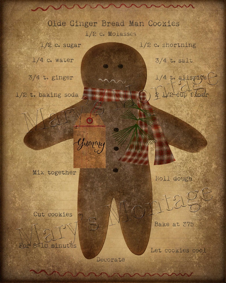 Olde Gingerbread Man Printable Digital Art Download 8x10 Etsy