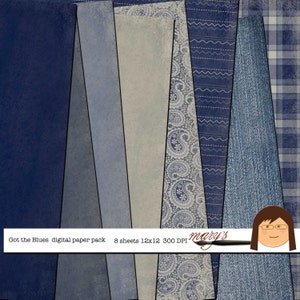 Indigo Blue, Digital Paper Pack,  8 designs, download