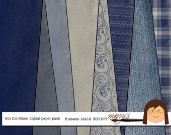 Indigo Blue, Digital Paper Pack,  8 designs, download