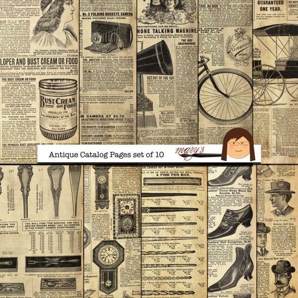 Antique Catalog Pages, set of 10 8.5x11, Download & print