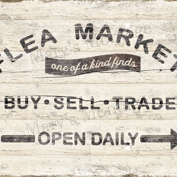 Flea Market Sign, aged,  2 sizes 8x10, 16x20, Printable Download