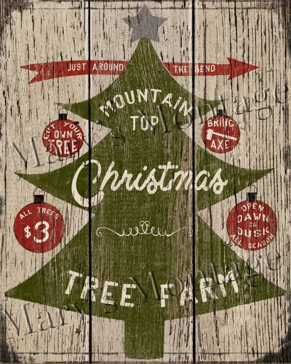 Christmas Trees Retro style sign, 8x10, Printable download