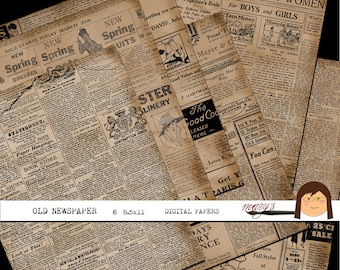 Old Newspaper,  6 Papers in 2 sizes, Download