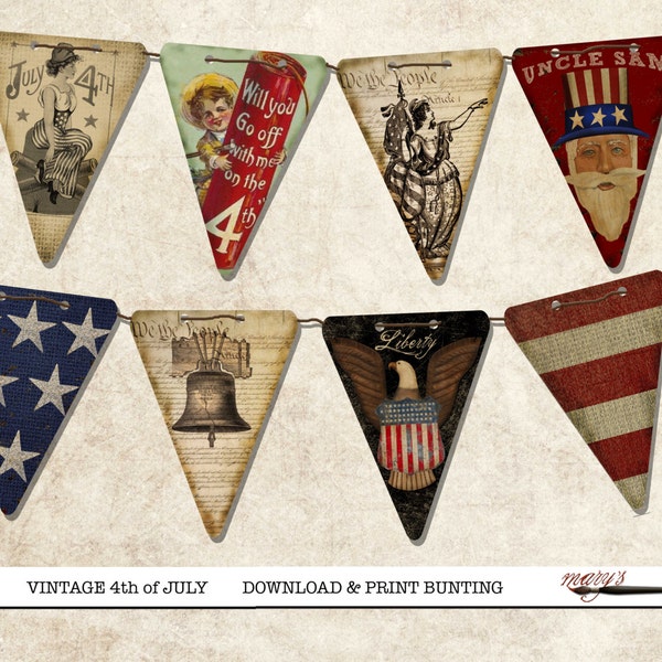 vintage 4 de Juillet Bunting Flags