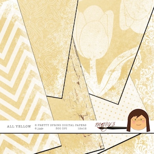 All Yellow, Spring,  6 Digital Scrapbooking Papers , Instant download
