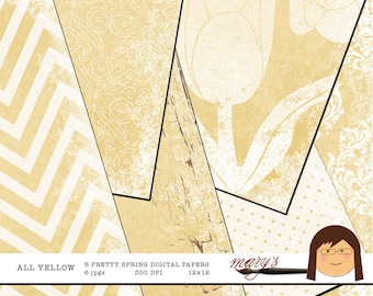 All Yellow, Spring,  6 Digital Scrapbooking Papers , Instant download