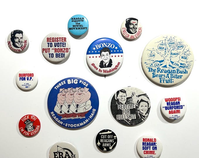 Lot of 14 Vintage Anti-reagan Buttons – 1980s Protest & Satire ...