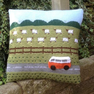 Knitting Pattern for Campervan Travels Countryside Cushion