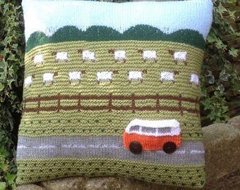 Knitting Pattern for Campervan Travels Countryside Cushion