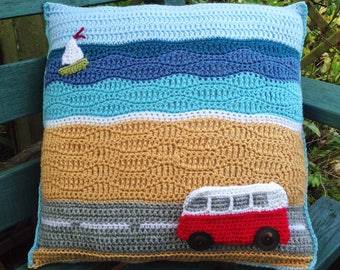 Crochet Pattern for Campervan Travels Day at the Beach Cushion