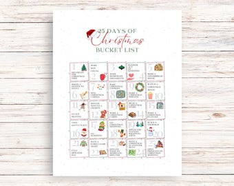 Lista de deseos para los 25 días de Navidad / Actividades navideñas para niños y familias / Cuenta regresiva diaria para Navidad / Descarga instantánea en PDF imprimible