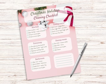 Lista de verificación de limpieza navideña (PDF) / Planificador de reorganización de cocina, baño, sala, comedor y entrada / Descarga instantánea