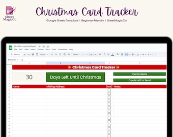 Rastreador de tarjetas navideñas / Plantilla de lista de tarjetas festivas / Lista de direcciones festivas / Organizador de tarjetas navideñas / Descarga instantánea