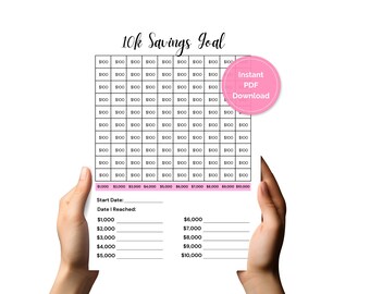 Rastreador de ahorros de 10 000 (imprimible) / Desafío de ahorro de 10 000 / Rastreador de objetivos / Planificador de fondo de amortización / Tabla de ahorros (PDF)