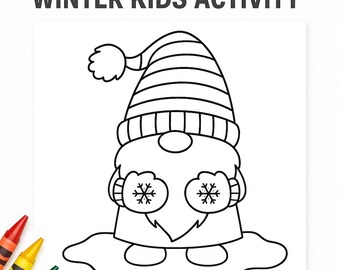Página para colorear de gnomo de invierno imprimible • Hoja para colorear navideña para niños • Lindo PDF para colorear navideño • Actividad de invierno • Descarga instantánea