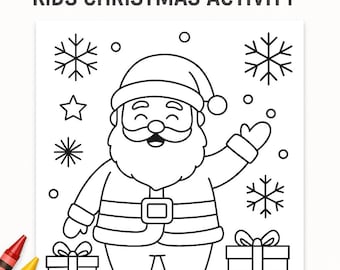 Página para colorear de Papá Noel imprimible • Hoja para colorear navideña para niños • Arte lineal de Papá Noel • Actividad navideña para niños • Descarga instantánea en PDF