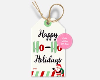 Paquete de etiquetas de regalo "Felices Fiestas": 8 etiquetas de regalo navideñas imprimibles, bonitas y modernas, con diseño festivo / Descarga instantánea en PDF