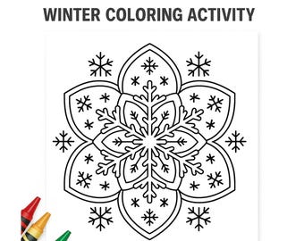 Página para colorear de mandala de copo de nieve imprimible • Hoja para colorear de invierno para niños y adultos • PDF para colorear festivo • Descarga instantánea