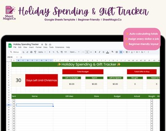 Hoja de cálculo de presupuesto navideño / Rastreador de regalos navideños / Planificador navideño de Hojas de cálculo de Google / Presupuesto navideño