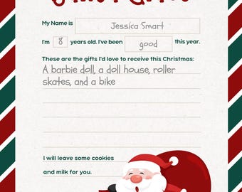 Carta a Papá Noel imprimible • Plantilla de carta a Papá Noel en PDF • Actividad navideña para niños • Carta a Papá Noel editable • Imprimible navideño para niños