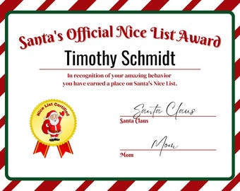 Certificado de la Lista de Buenos Amigos de Papá Noel editable • PDF imprimible para festividades (plantilla de Canva)