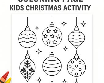 Página para colorear de adornos navideños • Hoja para colorear navideña • Actividad navideña para niños • Adornos para colorear imprimibles • Descarga instantánea en PDF