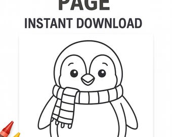 Página para colorear de pingüinos para imprimir • Hoja para colorear de invierno para niños • Lindo PDF para colorear navideño • Actividad navideña • Descarga instantánea