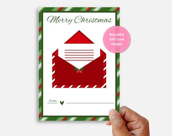 Porta tarjetas de regalo de Navidad imprimible / Sobre para tarjetas de regalo navideñas en PDF / Funda para tarjetas de regalo navideñas DIY / Descarga instantánea