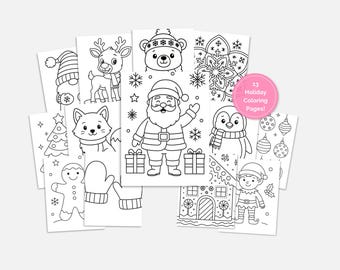 Paquete de páginas para colorear navideñas: 13 hojas para colorear navideñas imprimibles para niños / Descarga instantánea en PDF / Lindo paquete de actividades navideñas