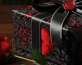 Gothic Damask Wrapping Paper - Black & Red Baroque Gift Wrap