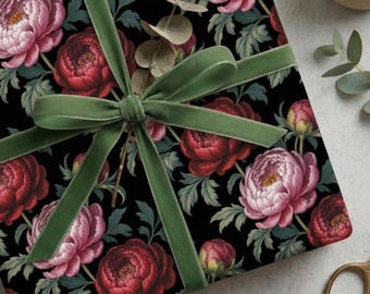 Moody Peony Luxury Wrapping Paper - Modern Heritage 100gsm Heavyweight Gift Wrap