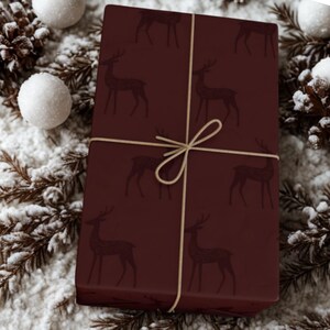 Elegant Reindeer Burgundy Maroon Christmas Wrapping Paper | Maroon Deer | Vintage Charming Gift Wrap | Luxury Holiday Gift Wrap | image 10