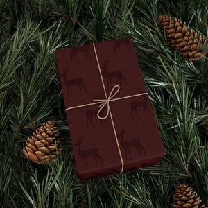 Elegant Reindeer Burgundy Maroon Christmas Wrapping Paper