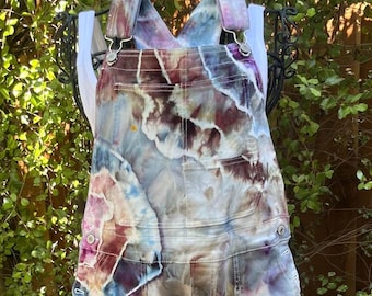 Hand Dyed Jean Overalls - Women’s Size M - Straight Wide Leg Baggy Stretchy Denim