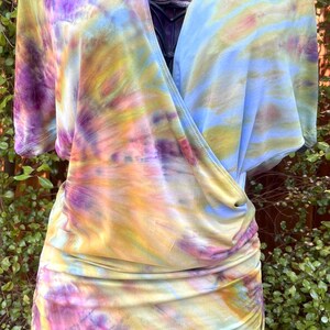 Hand Dyed Women’s V Neck Short Sleeve Wrap Front Drape Dolman Tunic - Size M